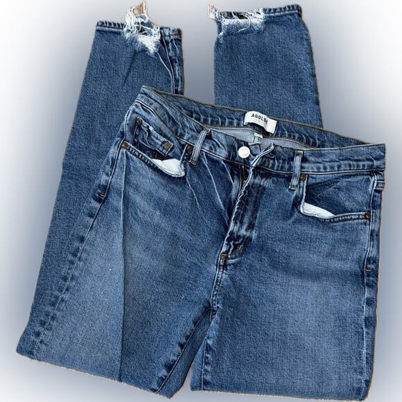 Agolde Denim - AGOLDE Toni Straight Slim Leg Jeans Distressed Mid Rise Denim Womens Size 28